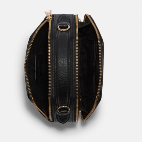 Coach Black Leather Hexagonal Crossbody Purse Geometric Modern - Picture 3 of 8